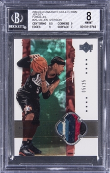 2003-04 UD "Exquisite Collection" Jersey Parallel #29J Allen Iverson Game Used Patch Card (#05/25) – BGS NM-MT 8